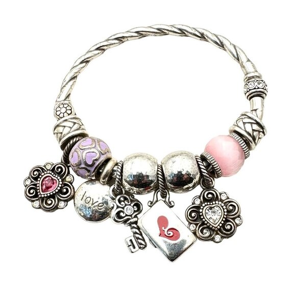 Brighton Jewelry - Brighton Womens Bracelet Loaded With Charms Love Sweetheart Hearts Theme Silver